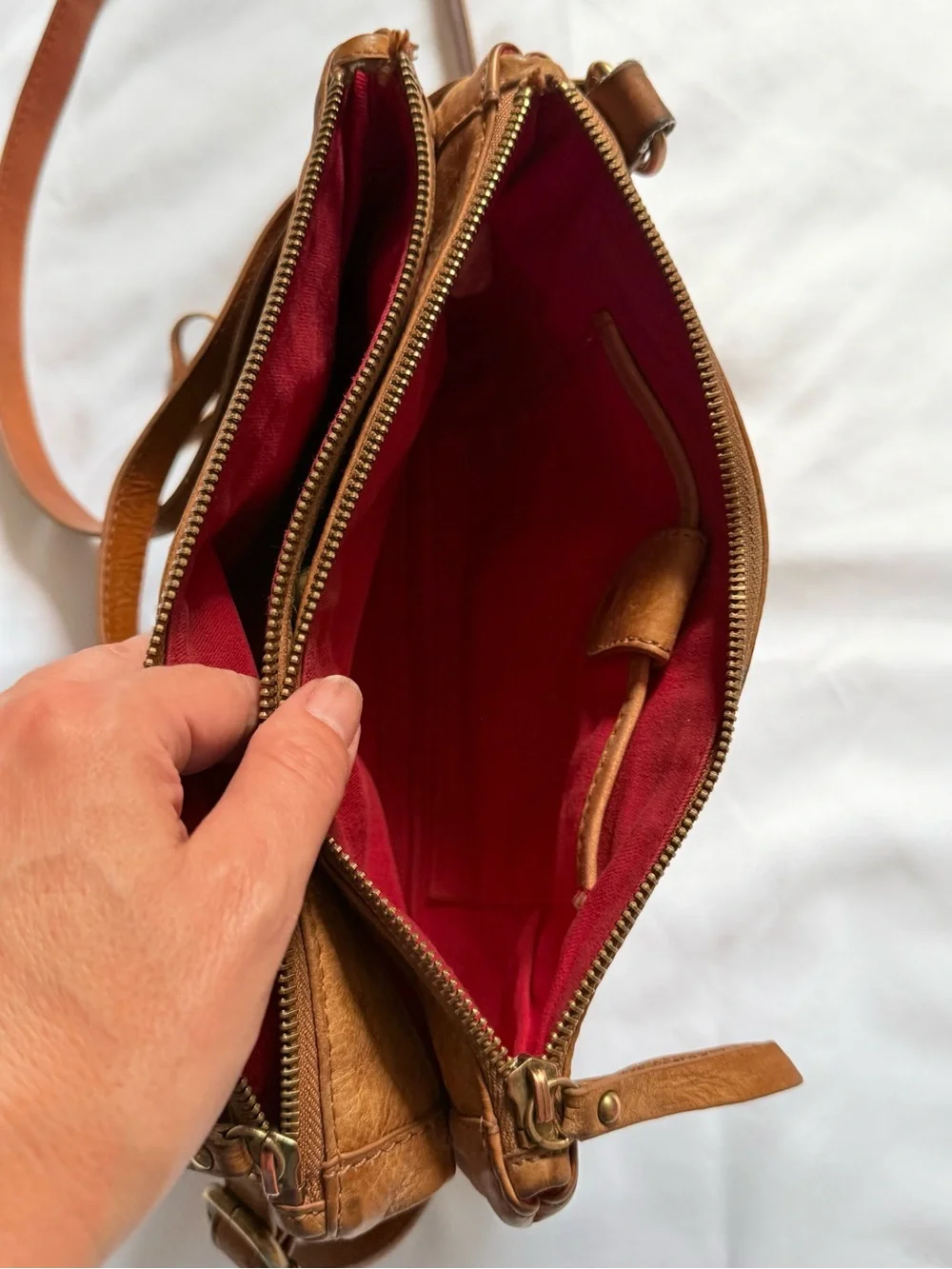Lucky Brand Cognac Tan Leather Fringe Crossbody Bag Convertible Clutch Festival
